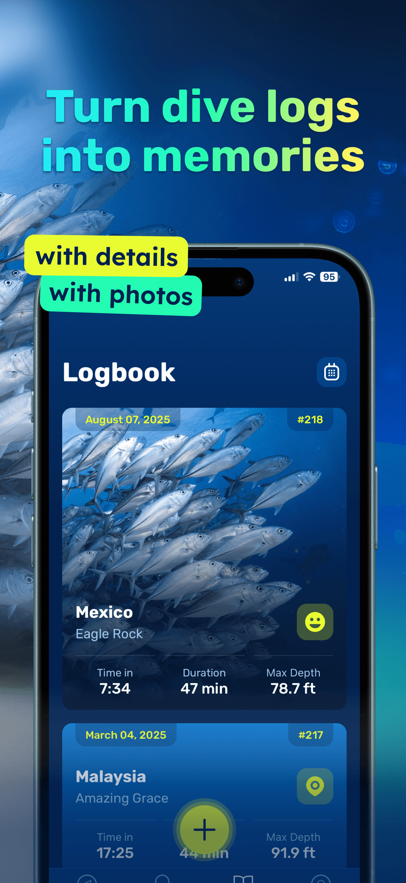 Seabook dive and catch log feed on mobile